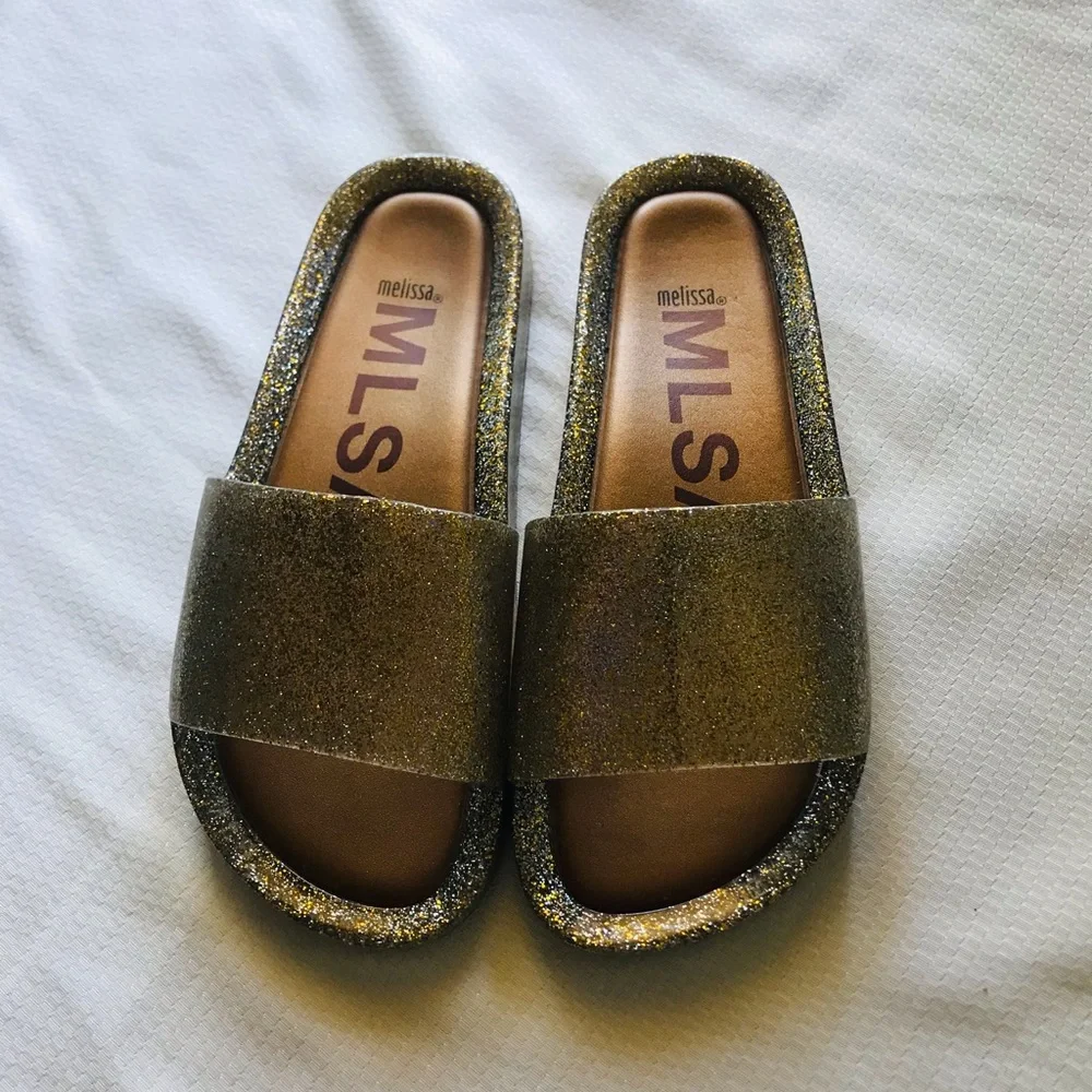 Melissa Kids Glitter Slide Sandals‎ - Gold